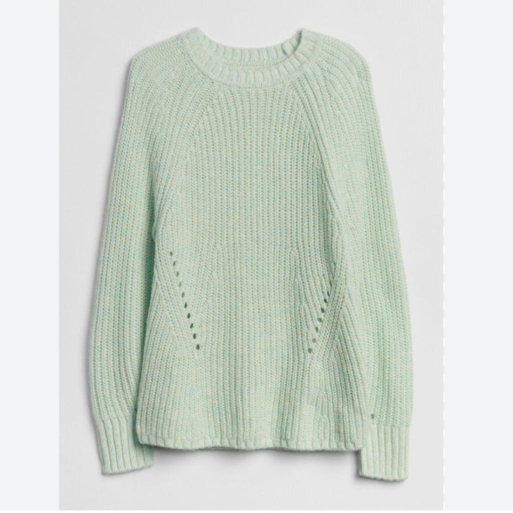 Gap Marled Pointelle Crewneck Pullover Green Sweater
